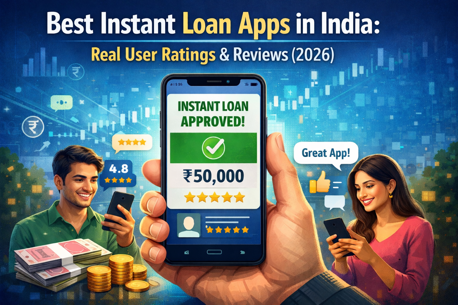 Best instant loan apps in India showing real user ratings, reviews, and instant loan approval on mobile apps in 2026